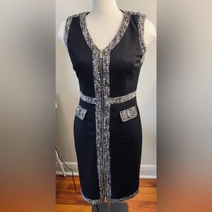 Karl Lagerfeld Vinytage Black Dress with Tweed Accents Size 8